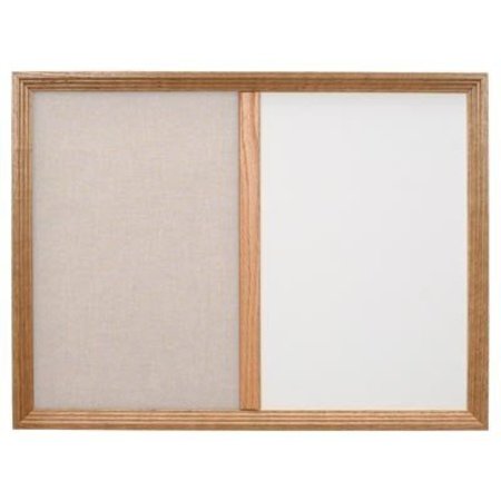UNITED VISUAL PRODUCTS Decor Wood Combo Board, 24"x18", Light Oak/Blue & Cork UV701DEFAB-LTOAK-BLUE-CORK